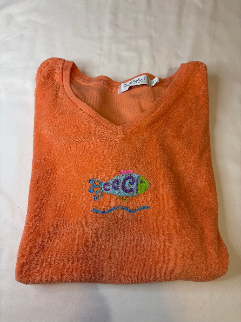 Terry Cloth Towel Material Fresh Produce Vintage 90s Tag Fish Graphic Swim Cover